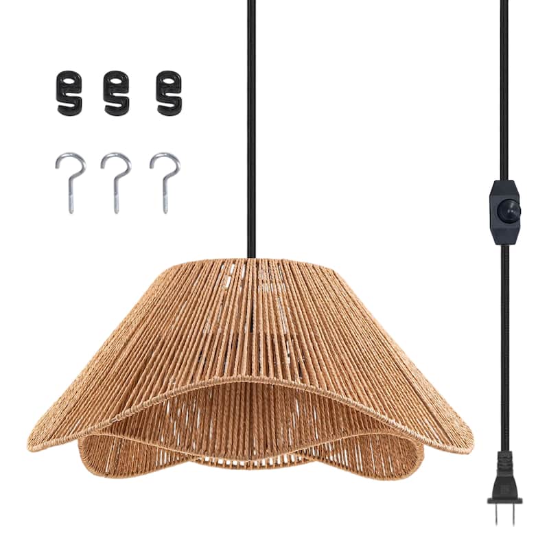 FTL Rattan Plug in Pendant Light for Ceiling Farmhouse Boho Woven - 19.7 inch - 19.7 inch