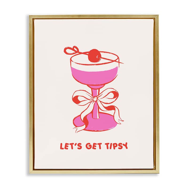 Stupell Let's Get Tipsy with Glass Framed Floater Canvas Wall Art Design By House of Lulu - 17 x 21 - Gold