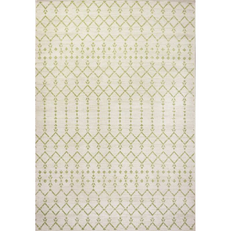 JONATHAN Y Trebol Moroccan Geometric Textured Weave Indoor/Outdoor Area Rug - 3 X 5 - Cream/Green