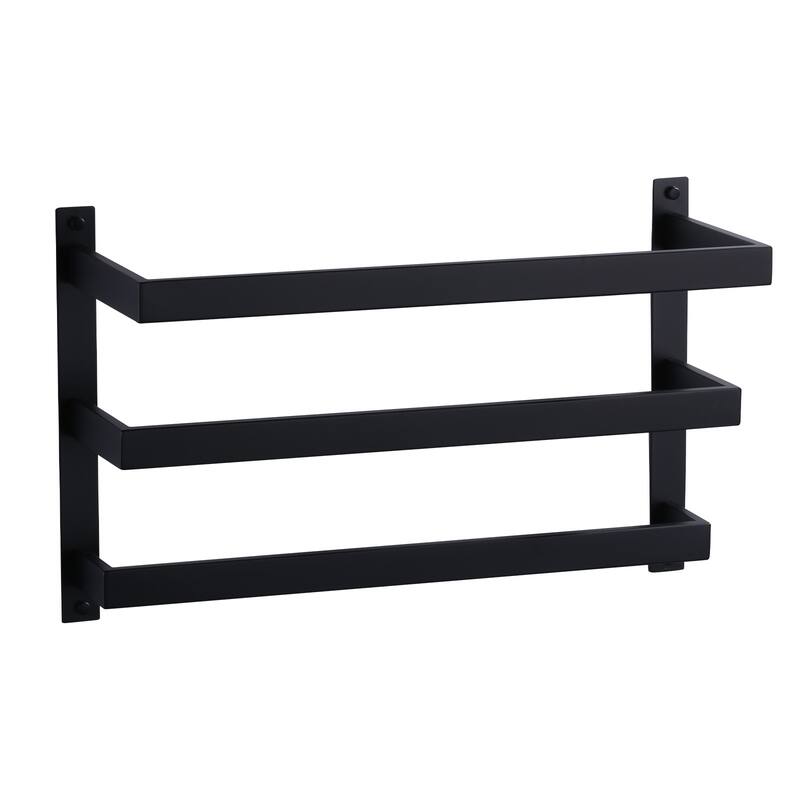 WOWOW Modern Wall-Mounted Stainless Steel Tiered Three-Tier Towel Rack - 20 in. - Matte Black