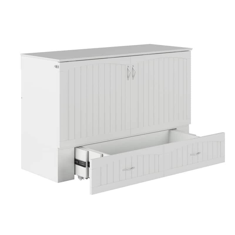 Murphy Bed Chest Solid Wood Modern Bed with Mattress & Storage - White Finish