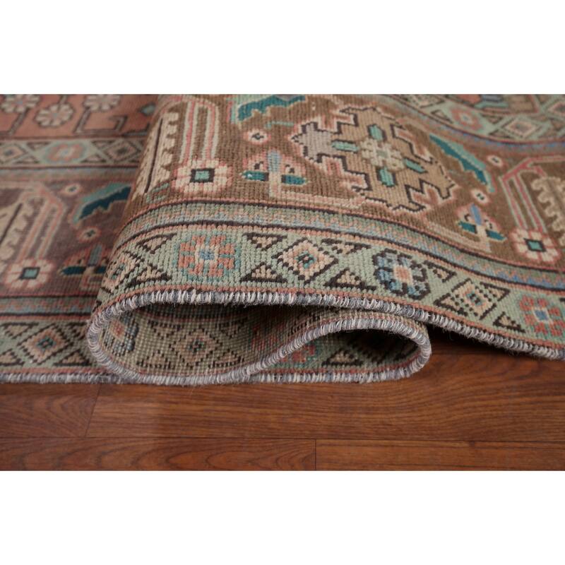 Tabriz Vintage Persian Rug Hand-Knotted Pink Geometric Wool Carpet - 9'9" x 13'4"