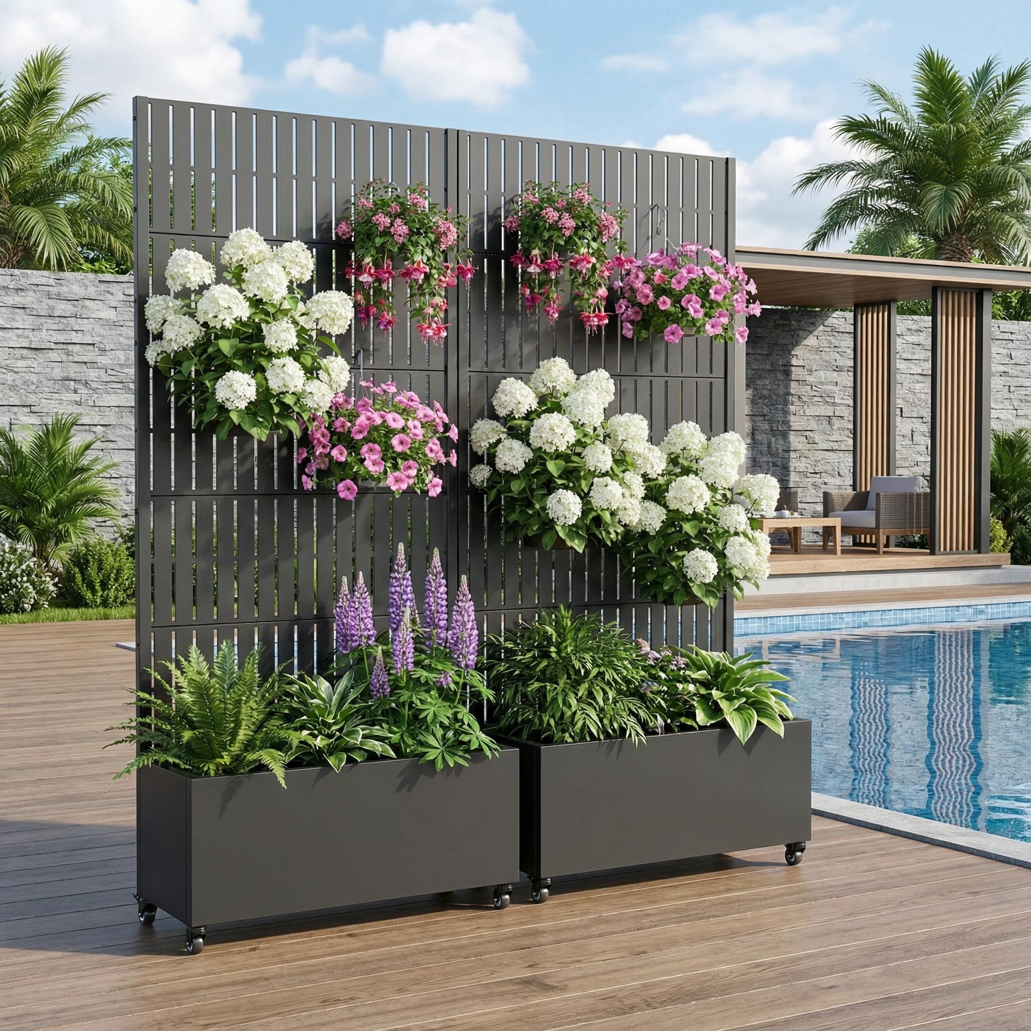 Outdoor Metal Planter Box Raised Garden Beds with Trellis (Set of 2)