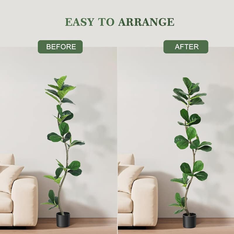 Artificial Fiddle Leaf Fig Tree, Fake Plant for Home Decor with Black Base