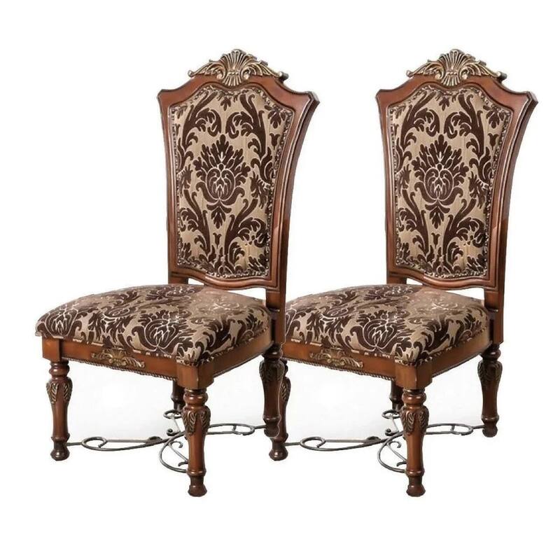 Decorative Traditional Side Chairs Set Brown Cherry Finish