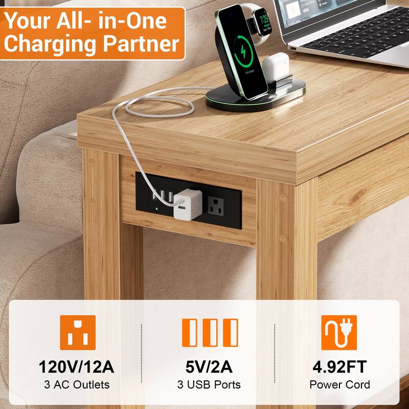 63-In Console Table with Charging Station, Farmhouse Entryway Table/ Behind Couch Table