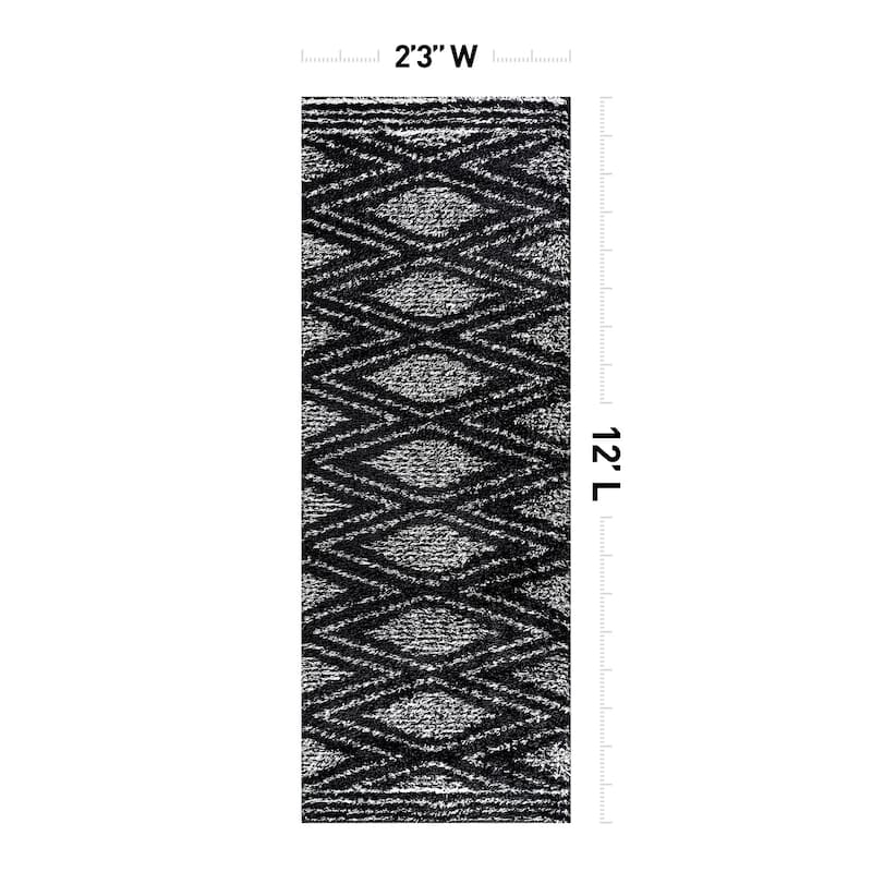 Geometric Shag Area Rug - Durable for Living Room, Bedroom - Polyester with Jute Backing - Anthracite Dark Gray and White