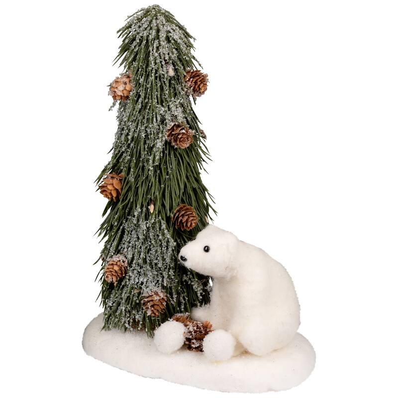 Frosted Tree and Polar Bear Christmas Decoration - 13"
