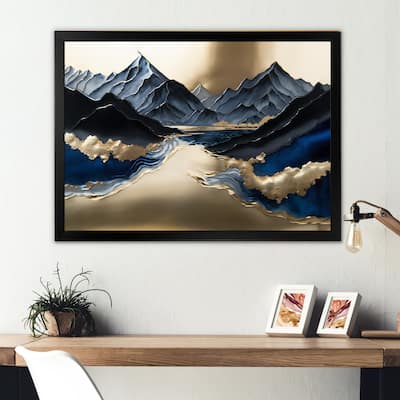 Designart "Golden Mountains And River" Landscape Mountains River Framed Wall Art Prints