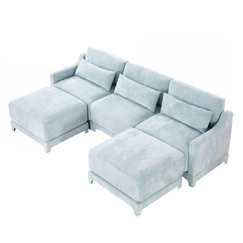 Three-Seater Sofa with 2 Movable Ottomans