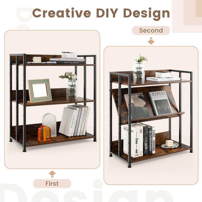 Gymax 3-Tier Industrial Bookshelf Storage Shelf Display Rack w/