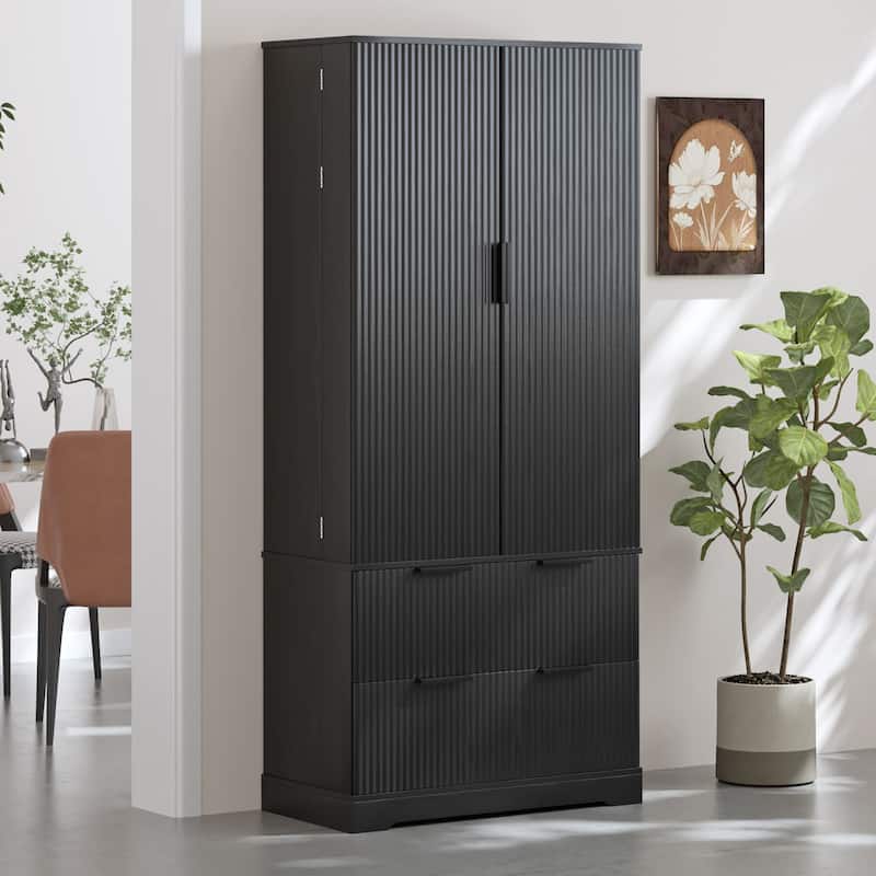 72" Pantry Storage Cabinet with Drawer, Freestanding Tall Cupboard Storage Cabinet, Kitchen Pantry with 8 Door Shelves - Black