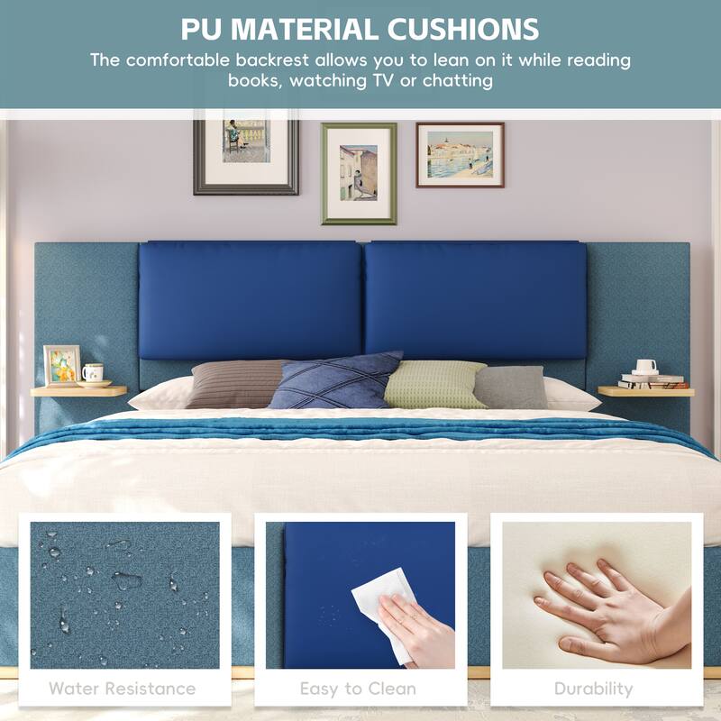 Upholstered Platform Bed Frame with Side Storage Panels, Soft Rounded Corners, Cushioned Headboard & No Box Spring Needed