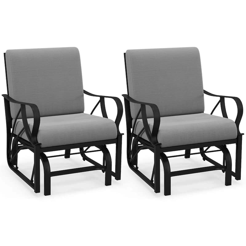 1/2 PCS Patio Glider Outdoor Rocking Chair w/ Cushions &Metal Frame - Grey - 2 pcs