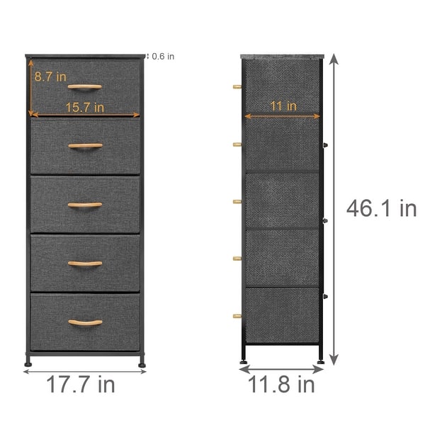 dimension image slide 2 of 12, Contemporary 5-drawer Chest Vertical Storage Tower- Fabric Dresser
