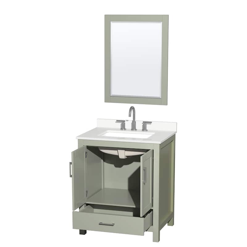 Sheffield 30-inch Single Vanity, 3 Hole Quartz Top, 24-inch Mirror