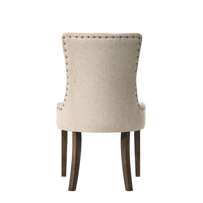 HomeRoots Set of Two Tufted Beige and Oak Upholstered Fabric And Solid Wood Dining Side Chairs
