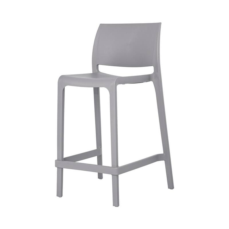 HomeRoots Set of Two 26" Gray Heavy Duty Plastic Low Back Outdoor Counter Height Bar Chairs