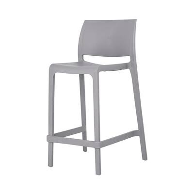 HomeRoots Set of Two 26" Gray Heavy Duty Plastic Low Back Outdoor Counter Height Bar Chairs