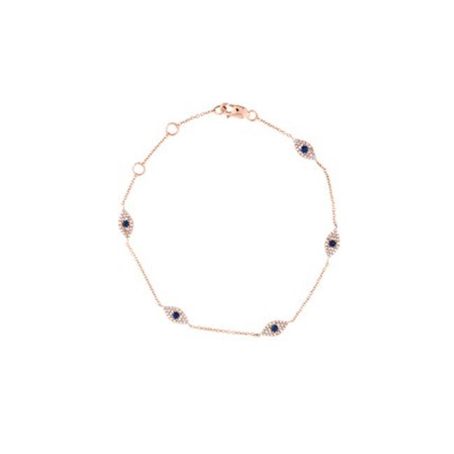 Joelle Collection Evil Eye Diamond Bracelet - Blue Sapphire With 14K Gold Bracelet Elegant Gift Stackable Brcaelet