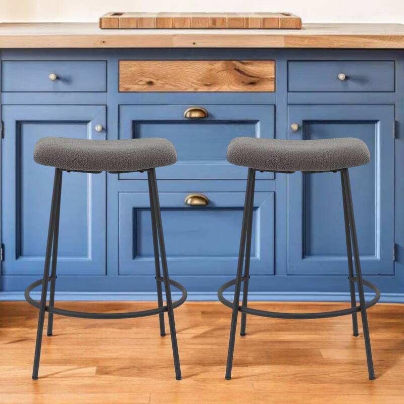 Fabric Backless Counter Height Bar Stools with Black Metal Frame Set of 2 - 19.19” x 19.5” x 25.5” (D x W x H)