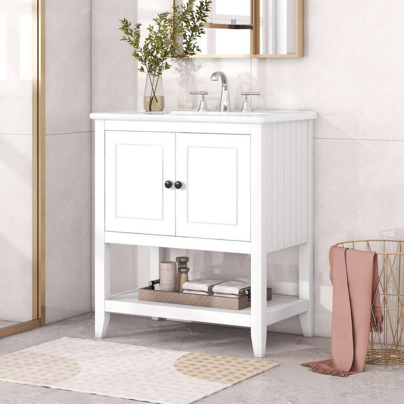 30" White Modern Sleek Bathroom Vanity