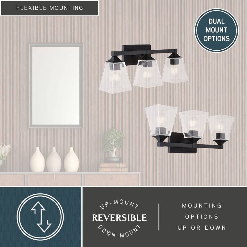 Wallingford 3-Light 22.5 inch Wide Bathroom Vanity Lighting Fixture, Clear Glass Shade, Dimmable, LED Compatible, Reversible