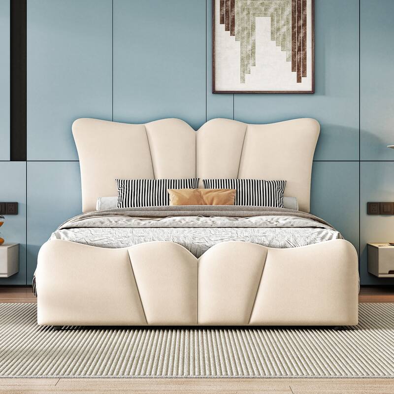 Velvet Bed with Distinctive Headboard and Footboard