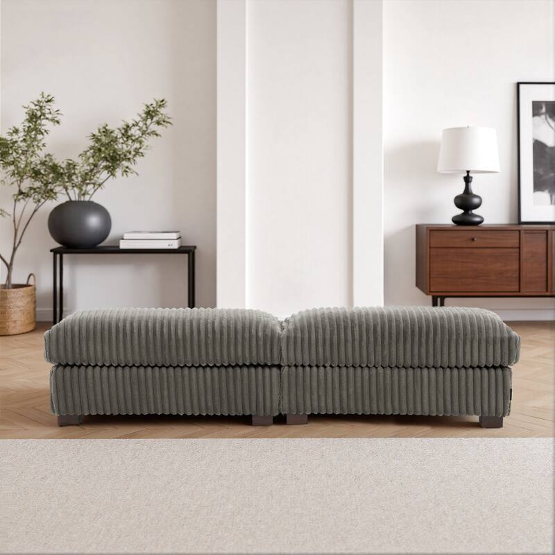 40" Oversized Plush Flannel Upholstered Ottoman Footstool Set of 2