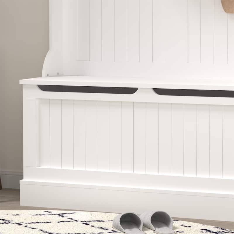 Wood Standing Coat Rack with Shoe Storage Bench and 5 Hook