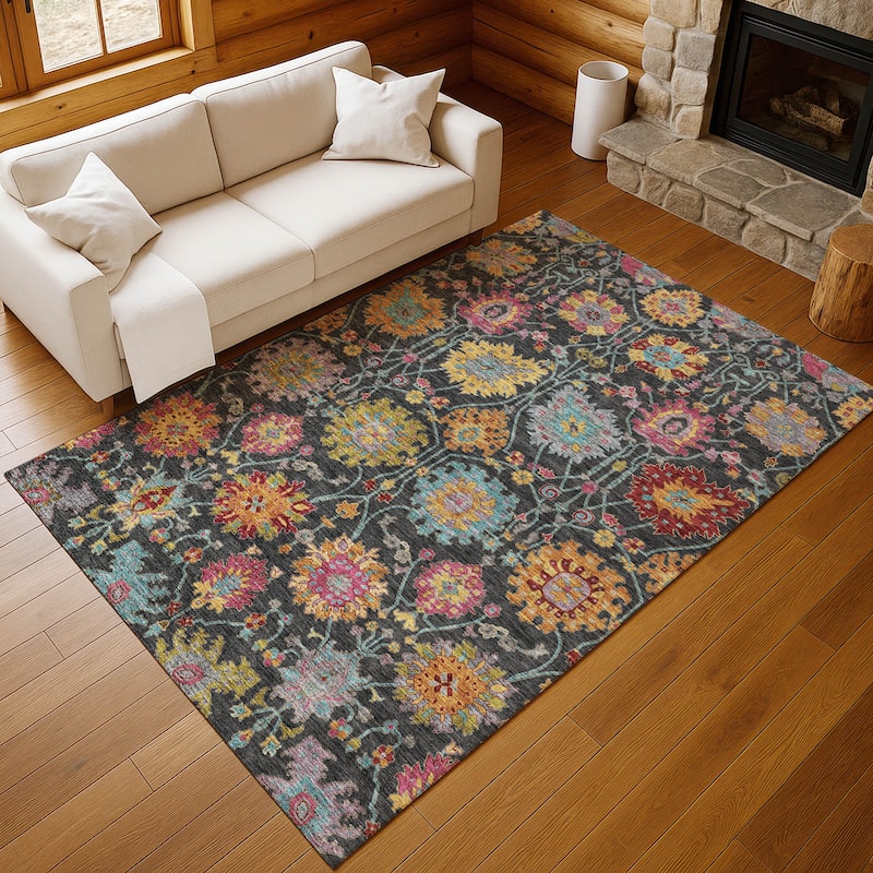 Machine Washable Indoor/ Outdoor Traditional Kashan Chantille Rug