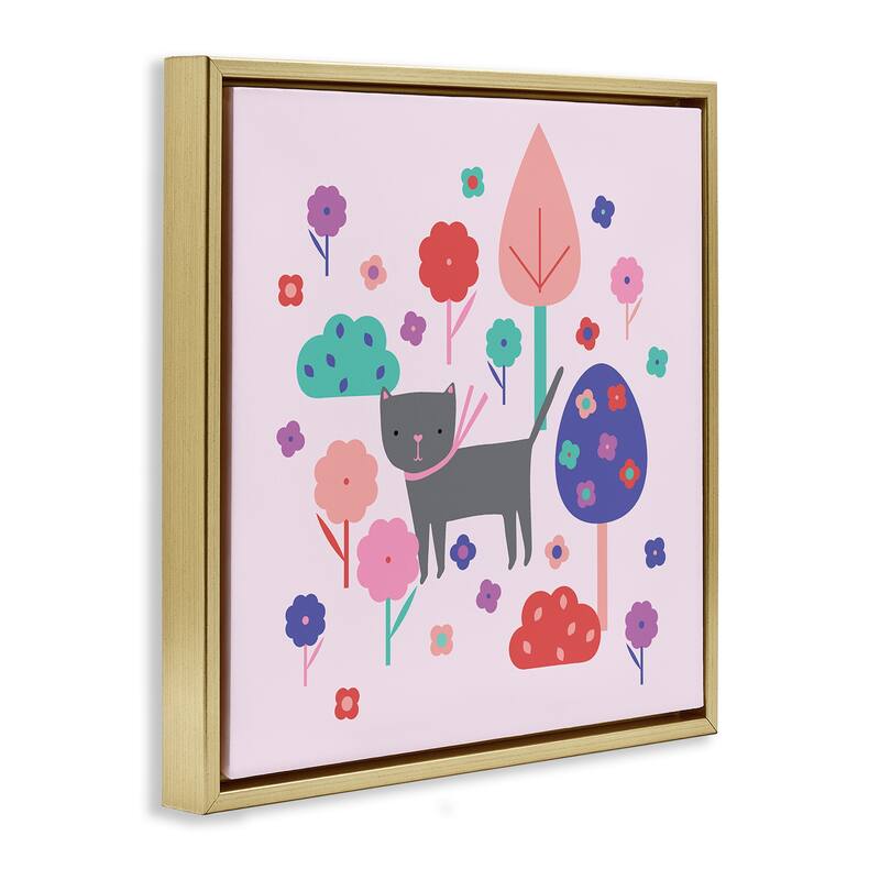 Stupell Pastel Whimsical Cat & Trees Framed Floater Canvas Wall Art Design By Sazerelli Designs