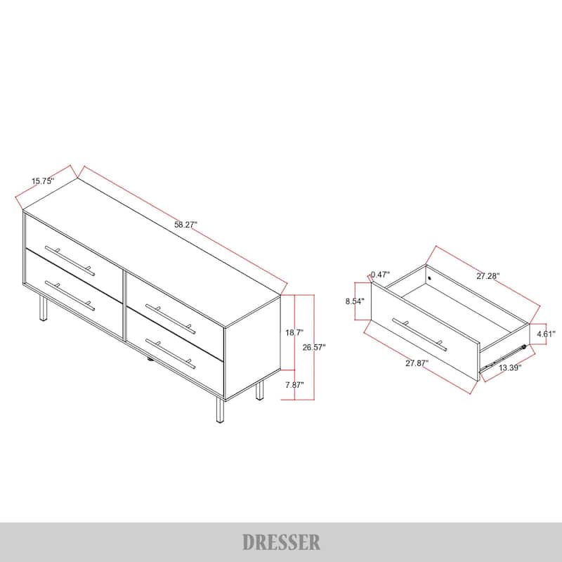 CraftPorch Transitional 4-Drawers Wooden Dresser