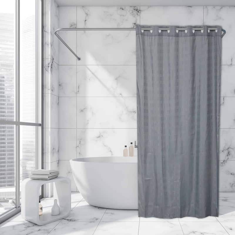 Extra Long Shower Curtain Polyester Hook Less Cubic 79"L x 71"W - Gray