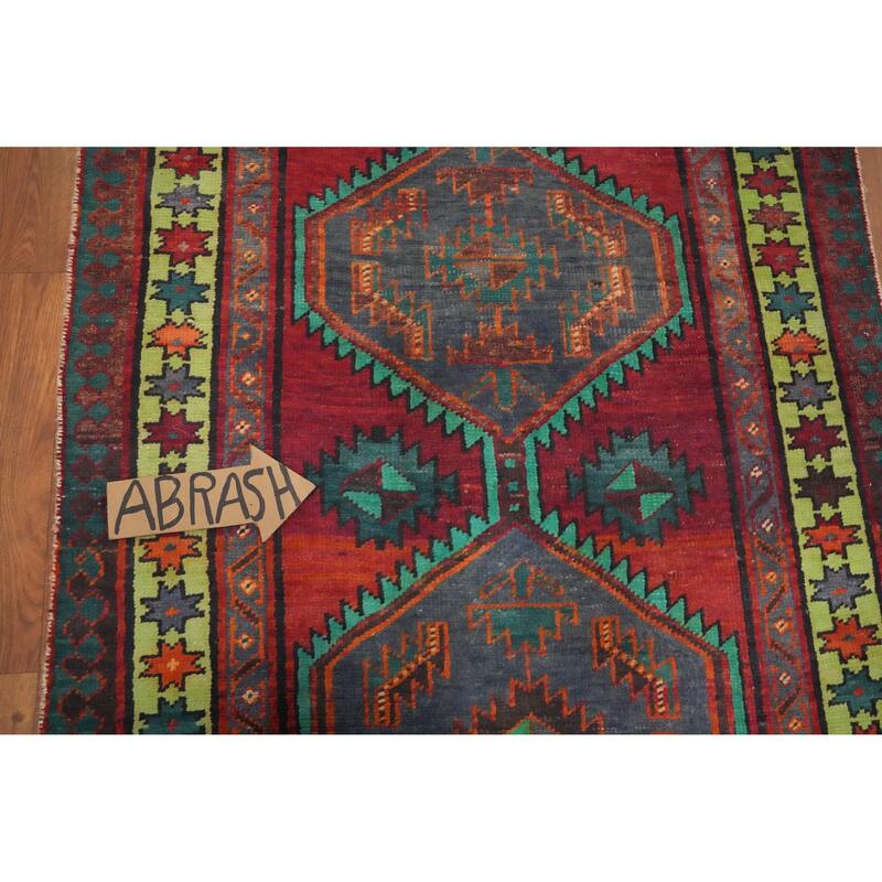 Hand Knotted Oriental 100% Wool Carpet Traditional Geometric Red Ardebil Runner Rug - 8' 10'' X 3' 4''
