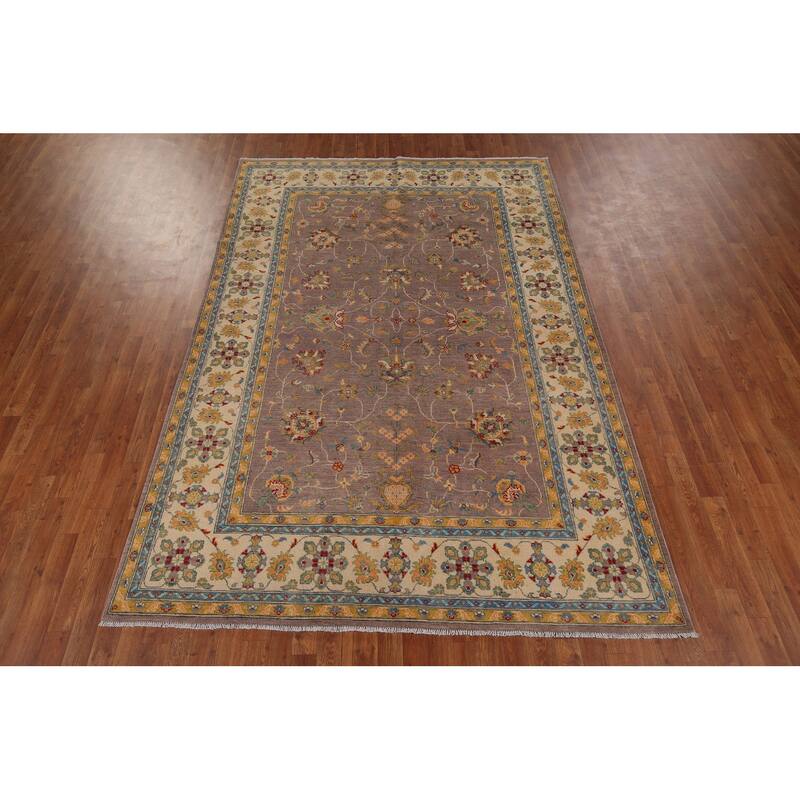 Floral Oushak Oriental Area Rug Handmade Wool Carpet - 6'5" x 9'5"