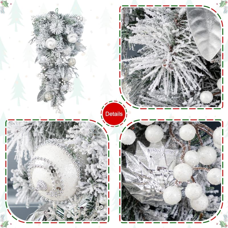 Glitzhome 30"H Christmas Silver & White Ornament and Berry Teardrop