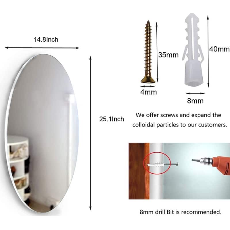 25" Round Mirror Frameless Beveled Wall Mounted Bathroom Mirror