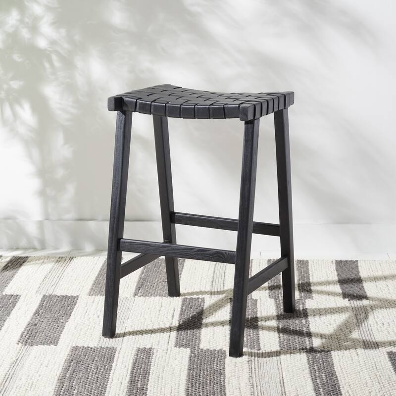 SAFAVIEH Remzija 30-inch Woven Leather Rectangle Bar Stool - 20" W x 19" D x 30" H