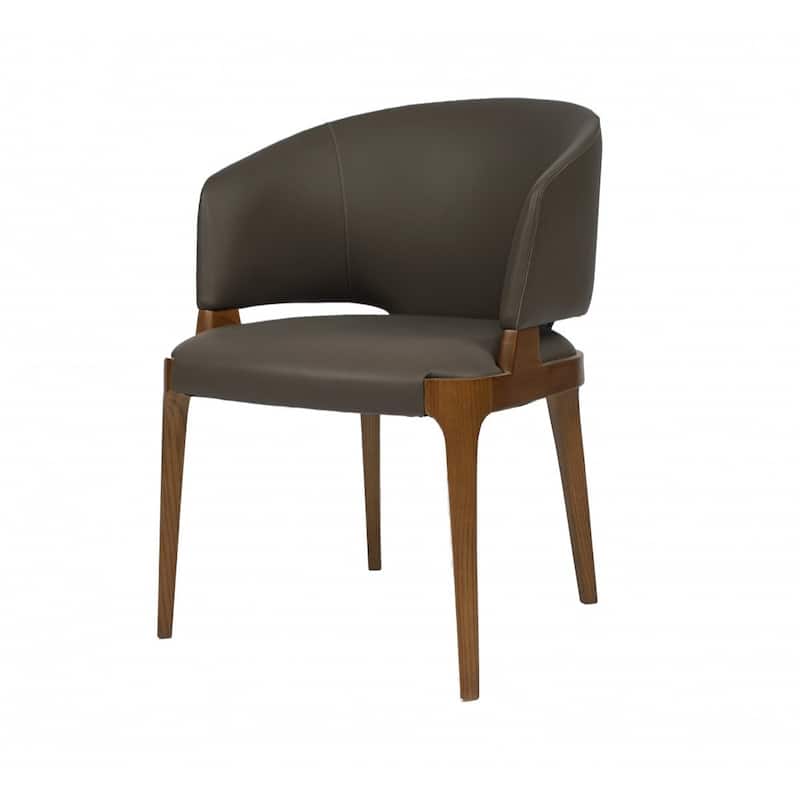 Dark Grey Faux Leather Wing Back Dining Chair with Brown Legs - 29" x 22" x 30"