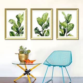 Set of 3 Green Leaf Botanical Framed Wall Art - Replaceable Canvas ...