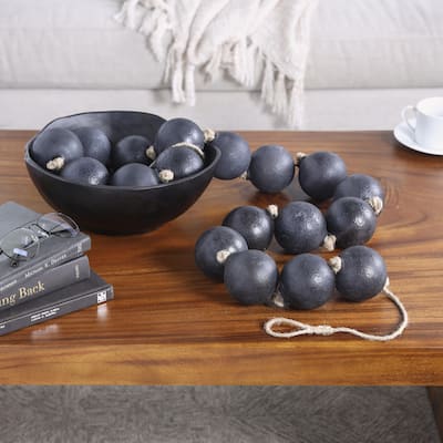 Black Glass Handmade Round Extra Long Frosted Orb Beaded Garland with Tassel with Knotted Jute Rope