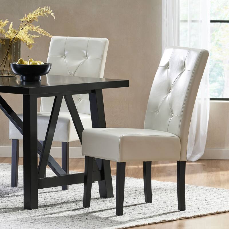 Faux Leather Dining Chair Set of 2, Modern High-Back Kitchen Chair with Wooden Legs, Armless Side Chair