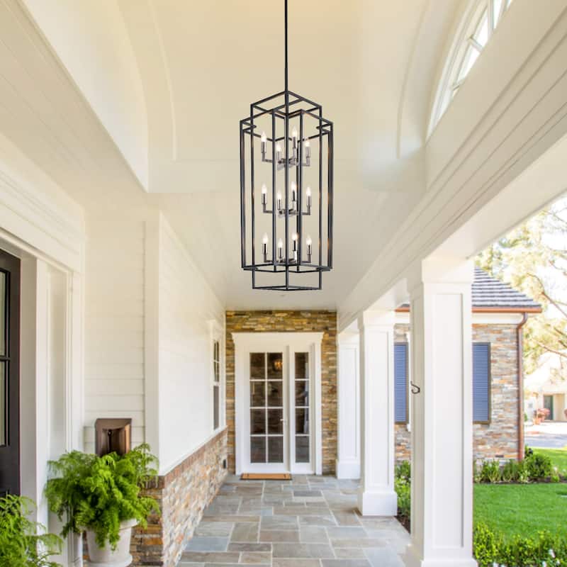 12 Light Black Industrial Metal Chandelier Fixture Rustic Lantern Pendant Lighting