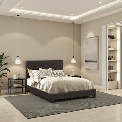 Leather Upholstered Eastern King Size Platform Bed, Black