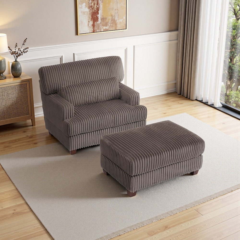 Modern Oversized Plush Corduroy Chaise Lounge Chair with Ottoman