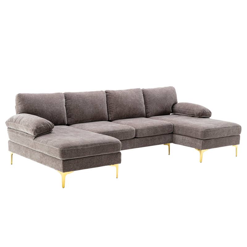 Living Room Chenille Fabric Sofa Sectional Sofa with Cushion Back, Pillow Top Arms, and Metal Legs
