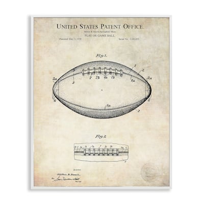 Stupell American Football Sports Patent Diagram Blueprint Design Framed Wall Art - Beige