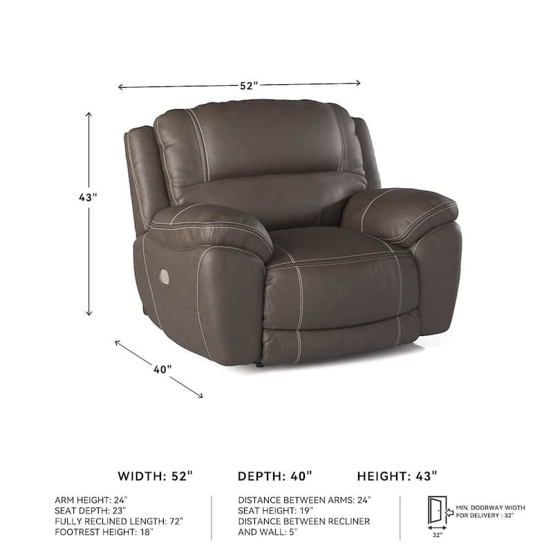 Signature Design by Ashley Dunleith Brown Leather Power Zero Wall Recliner