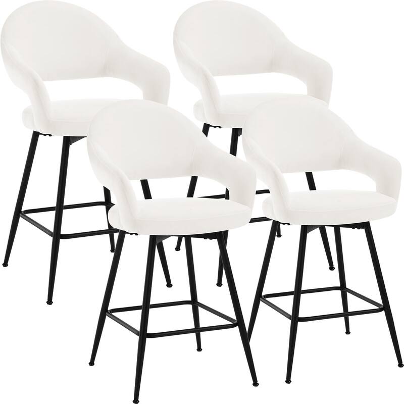 26" Velvet/ Faux Leather Counter Height Swivel Bar Stools Set of 2/4 - 39.2"H x 20.4"W X 22"D